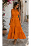 Timeless Elegance - Belted Buttoned Shirt Collar Layered Long Tricotone Dress - 2