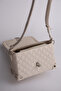 Quilted Embroidered Women's Stylish Hand-Shoulder Bag with Stone and Corner Detailing - Cream - 5