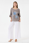 Mink Italian 100% Linen Star and Flower Pattern Patched Foldable Sleeve Oversize Linen Blouse 38 - 44 Size - 6