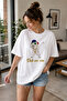 Women's Short Sleeve White Tshirt Hip Hop Teddy Bear Dance Oversize