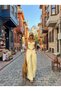 Women's Salgu Cotton Linen Fabric Supported Strap Bustier and Cross Detailed Trousers Set - 5