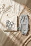 Baby Boy Cotton Work Machine Printed Sweatshirt and Gray Trousers Two-Piece Set - Cream/Grey - 5