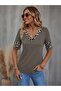Women's short sleeve v-neck leopard print viscose blouse - 2