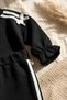 Black and White Striped Ribbon Detailed Cotton Tracksuit Set for Baby Girls and Children - Soft Textured Two-Piece Set - 6
