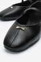 Vianne Black Genuine Leather Women's Ballerinas with Buckle Detail - 3