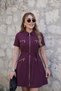 Women's short sleeve collared front zippered and pocketed short modal dress