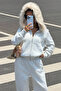 Muchi Gray Fur Hooded Comfortable Fit Premium 3 Thread Thick Sweatshirt Tracksuit Set with Kangaroo Pocket - 3