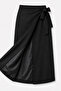 Women's Black/Ecru Side Tie Long Skirt with Slit Detail - 7