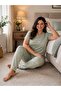 Women's Plus Size Milan Fabric Crew Neck Short Sleeve Pajama Set Gift, Dowry Pajama Set - 4