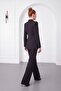 Women's Black Belted Jacket and Trousers Set - 6