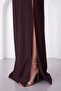 Women's Brown Degaje Collar Slit Long Dress - 4