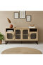 Modern Console Table Wood Design with Ribbed Glass Doors