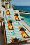 Light Blue Striped Pineapple Patterned 70X150 Beach Towel - Cotton Bath Towel