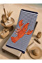 Navy Blue White Striped Lobster Patterned 70X150 Beach Towel - Cotton Bath Towel - 5