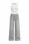 Ribbed Gray Waist White Elastic Wide Leg Palazzo Jean Trousers Without Lycra - 7