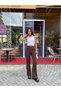 Women's High Waist Spanish Flare Pants with Back Zipper Detail - 5