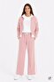 Pink Girls' Stoned High Collar Cardigan Wide Leg 3-Piece Top and Bottom Set 24737