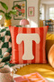 Punch Embroidered Throw Pillow Cover - 43*43 cm - Orange Letter t - Pnk001