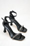 Black Patent Leather Stone Detailed Thin Heeled Ankle Strap Evening Dress Sandals