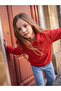 Ozmarka New Season Red Polo Collar Girls' Thick Sweatshirt