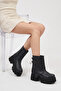 Women's Casual Belted Double Buckle Comfortable Stylish Heloise Black Rustic Wedge Heeled Boots - 6