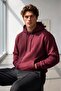 Men's Burgundy Plain Hooded Sweatshirt Black Wide Leg Sweatpants Set - 2