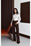 Women's Brown High Waist Floral Patterned Wide Leg Brown Jean Trousers - 5