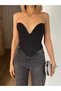 Women's Black Strapless Sweetheart Neck Lace-Up Corset Look Crop Blouse - 3