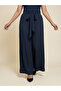 Plus Size Blue Tie-Up Detail Ribbed Wide Leg Trousers - 3