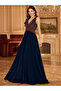 Navy Blue Sequin A-Line Maxi Evening Dress - 4