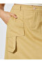 Khaki Solid Pocket Details back Slit A-Line Midi Skirt - 3