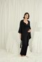 Black 3-Piece Maternity Set, Women's Viscose Pajama Set with Breastfeeding Feature, V-Neck Lace Maternity Pajama Robe Set, Luxury Black Sleepwear - 5