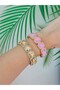 Crystal Stone Detailed Elastic Bracelet (Steel) Brown - 4