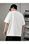 Men's White Oversize Loose Fit Basic Printed Cotton T-Shirt - 3