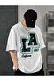 Men's White Oversize Loose Fit Basic Printed Cotton T-Shirt - 5