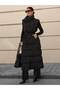 Women's Black Stand-Up Collar Double-Pocketed Long Puffer Vest with Belt - 7