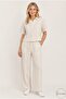 Women's Cream Striped Linen Shirt and Pants Set - 4