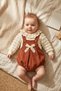 Baby Girl Corduroy Salopet and Popcorn Blouse Romper with Scallop Collar 2-Piece Combination Set - 3