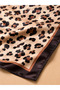 Women's Leopard Patterned 50X50 cm Satin Scarf, Black Edged Silky Textured Square Neck Hair and Bag Accessory - 3