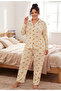 Women's Oversized Printed Long Sleeve 100% Cotton Front Buttoned Pajama Set