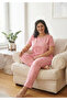 Women's Oversized Printed Long Sleeve 100% Cotton Crew Neck Pajama Set - 2