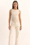 Women's Beige Blouse with Metal Accessories and Draped Detail at the Waist - 7