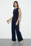 Women's Belt Detailed Vest and Palazzo Trousers Navy Blue Top and Bottom Set - 6