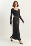 Women's Long Sleeve U-Neck Relaxed Black Dress - 3