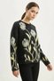 Women's Crew Neck Floral Patterned Embroidered Oversize Knitwear Black Sweater - 4