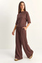Women's Belted Basic T-Shirt Wide Leg Pants Top and Bottom Modal Bitter Coffee Set - 6