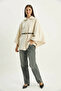 Women's Single Button Belted Waistband Bearded Soft Poncho Ecru - 6