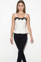 Women's Lace Detailed Strappy Polka Dot Peplum White Black Blouse - 3