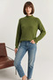 Women's Crew Neck Raglan Sleeve Knitted Patterned Soft Textured Knitwear Khaki Sweater - 6