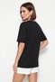 Women's Gold Printed Chain Scarf Detailed Oversize t Shirt Black - 4